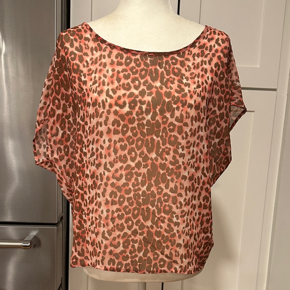 EUC Leopard Print Sheer Blouse - Pink Brown